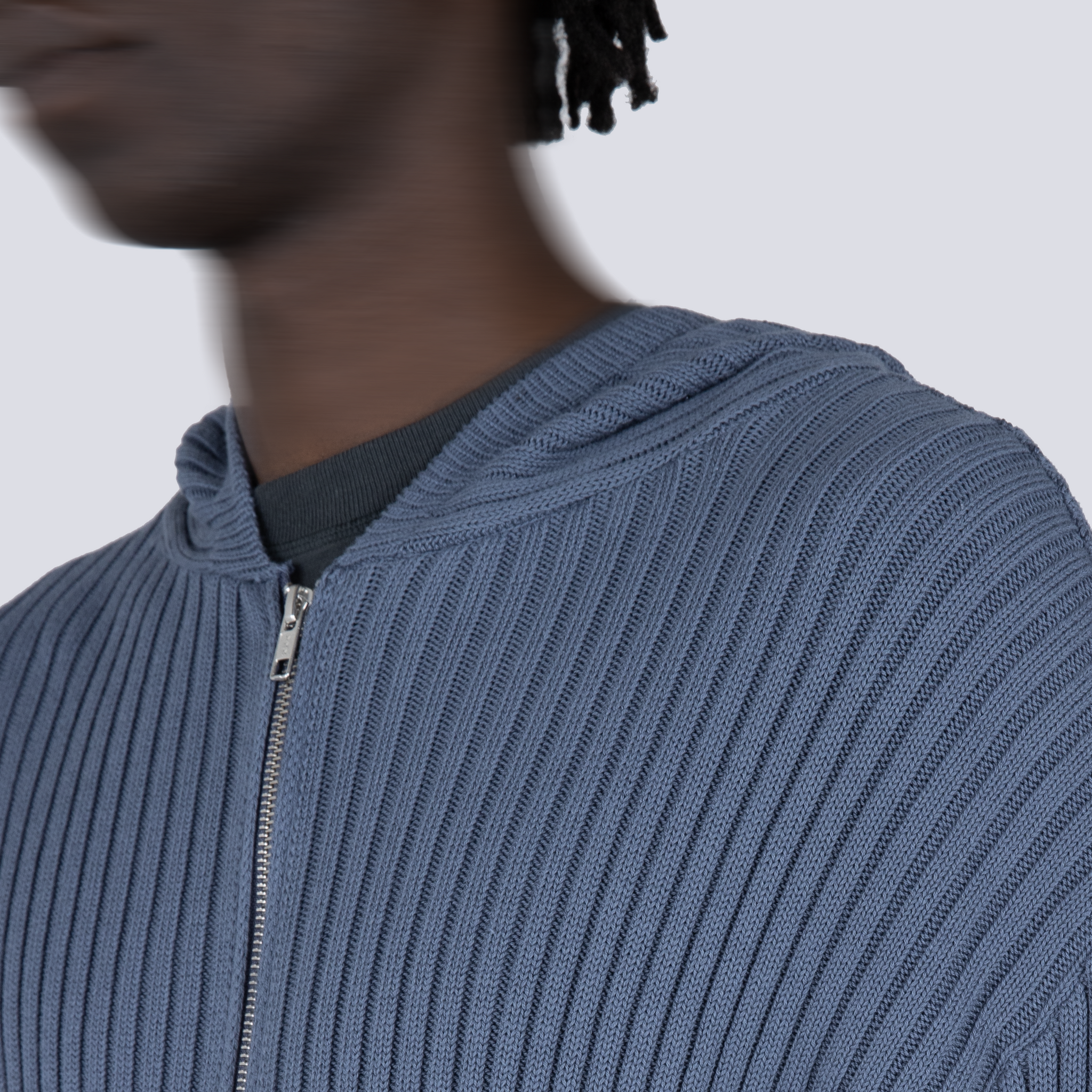 KNIT HOODIE COLD BLUE